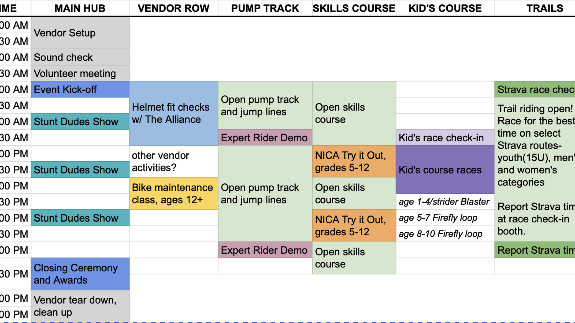 Event schedule - time table