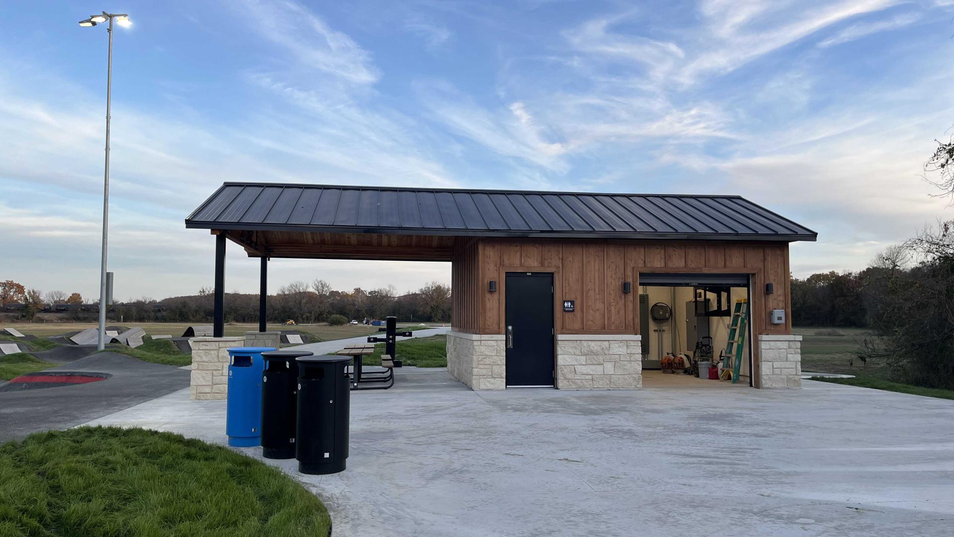 Restrooms facility structure near the Pump Track