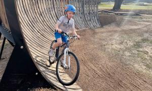 Berm turn in the bike skills area